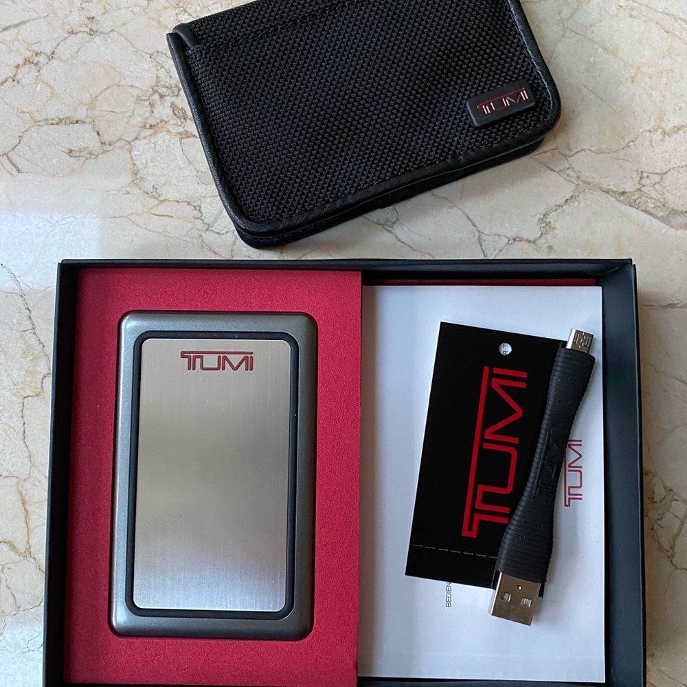 NWT Tumi Silver and Black Portable Charger